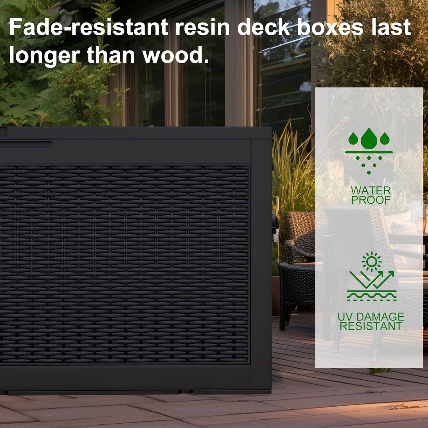 PatioZen 50 Gallon Deck Box Outdoor, Weatherproof Resin Patio Storage Box, Waterproof Outdoor Storage Boxes with Lid Lockable for Cushions, Garden Tools,Grey