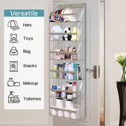 AOODA Clear Over the Door Hat Racks for Baseball Caps, Large Holds up to 72 Caps Hat Storage Organizer for Closet Wall, Deep Pockets Hanging Snapback Holder Shelves with 3 Hooks, White