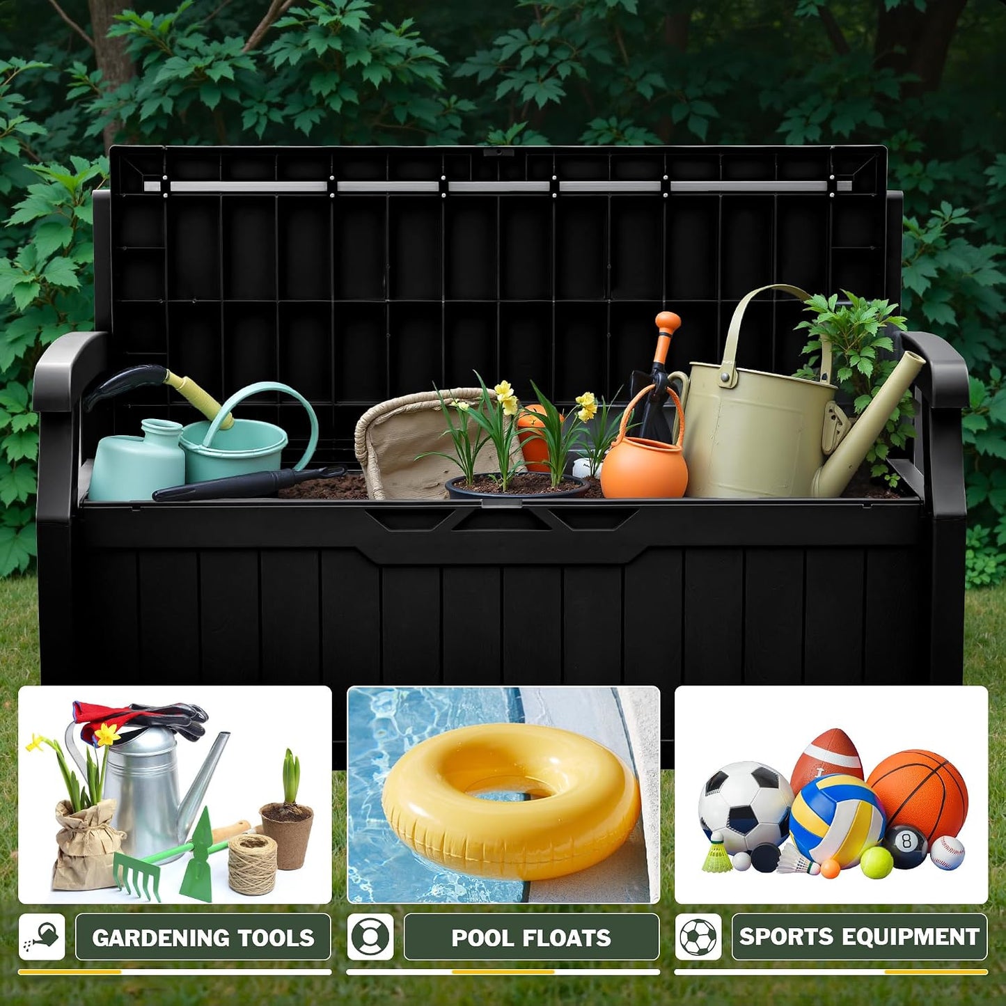 Flamaker 80 Gallon Storage Bench Outdoor Indoor, Durable All-Weather Seating with Hidden Storage, Lockable Deck Box for Garden, Patio, Poolside (Brown)