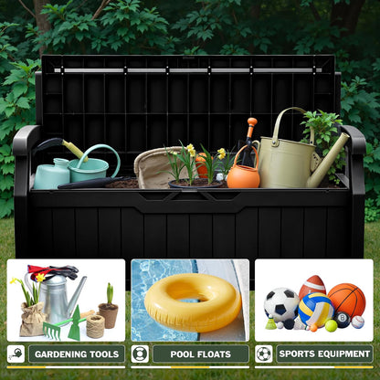 Flamaker 80 Gallon Storage Bench Outdoor Indoor, Durable All-Weather Seating with Hidden Storage, Lockable Deck Box for Garden, Patio, Poolside (Brown)