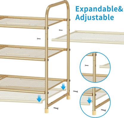 Simple Trending 3-Tier Stackable Shoe Rack, Expandable & Adjustable Shoe Shelf Storage Organizer, Wire Grid, Black