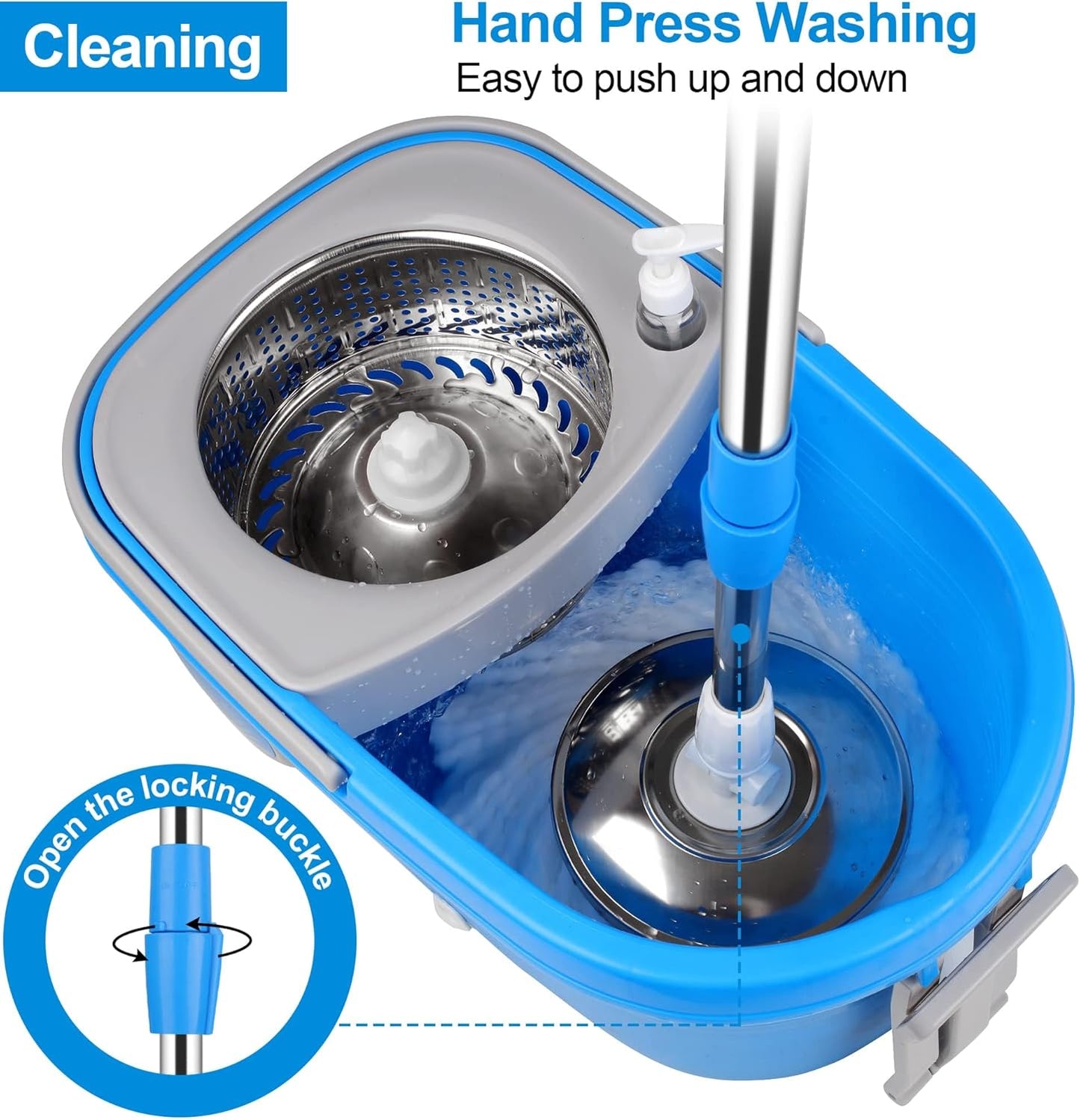 Spin Mop and Bucket with Wringer Set on Wheels, 360 Spinning Mop with Stainless Steel Handle for All Hard Surfaces, Floor Cleaning System with 3 Microfiber Replacement Heads, Black/Red