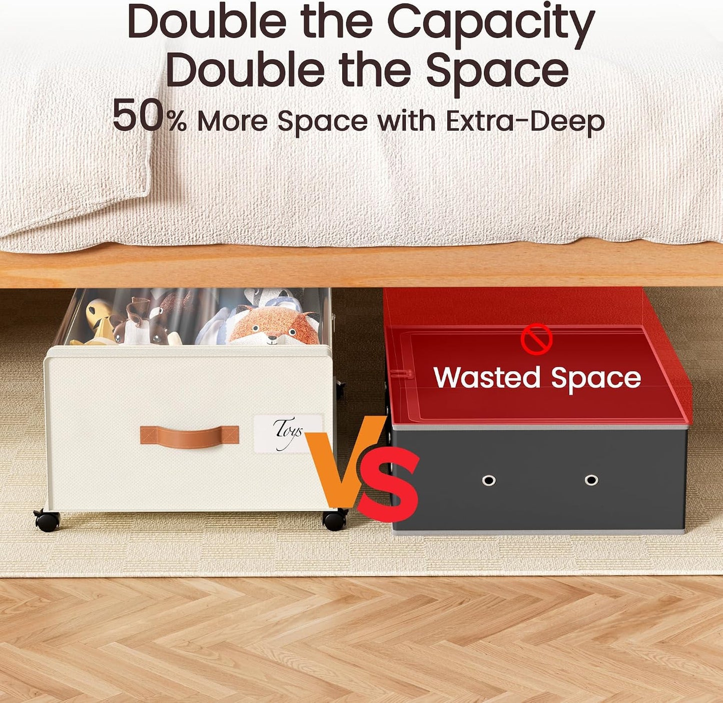 Yecaye Under Bed Storage with Wheels, 2 Pack Under Bed Storage Containers, 60L Underbed Shoe Storage with Clear Window & Label, Rolling Under Bed Metal Drawer for Clothes, Shoes, Books, Blankets