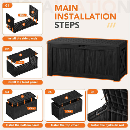 32 Gallon Deck Box Outdoor Indoor Waterproof Storage Box for Patio Furniture, Pool Accessories, Garden Tools, and Cushion Storage, Black