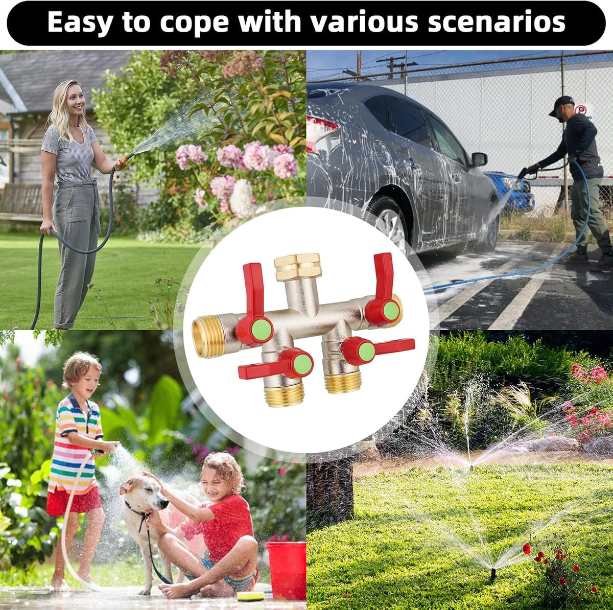 EJW Hose Splitter 2 Way, Garden Hose Splitters, Heavy Duty Faucet Splitter,Rv Brass Water Hose Y Splitter, Double Hose Connector, Spigot Splitter, Two Way Hose Manifold Valve 3/4 Inch GHT Thread.