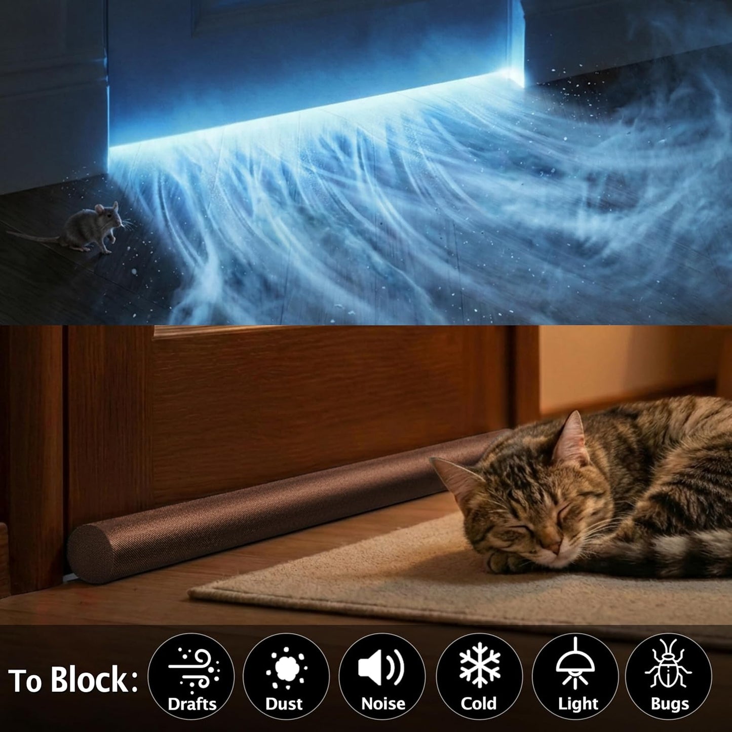 MAXTID Under Door Draft Stopper for Bottom of Doors 38" Black Door Blocker Noise ReducerLight Cold Air Guard Breeze Sound Proof Door Sweep Weather Stripping Door Seal Insulation Strip Gap Filler