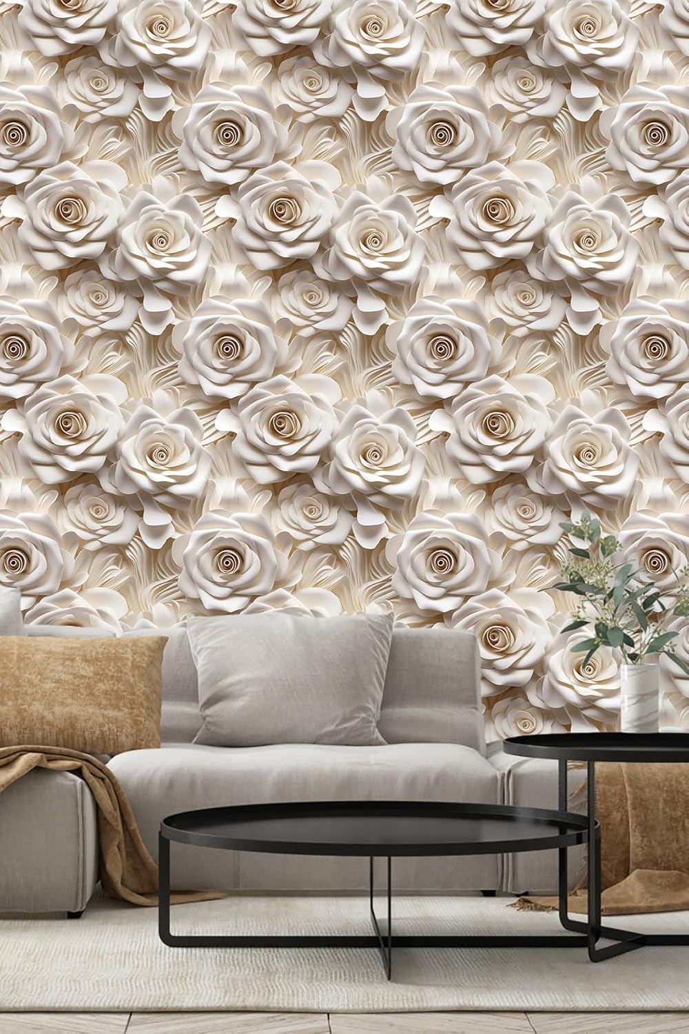 Floral Peel and Stick Wallpaper 3D Effect Interior Wall Décor Contact Paper Self Adhesive Removable Renter Friendly for Bedroom Living Cabinet Room 17.7in x 9.8ft (Not Textured Wallpaper