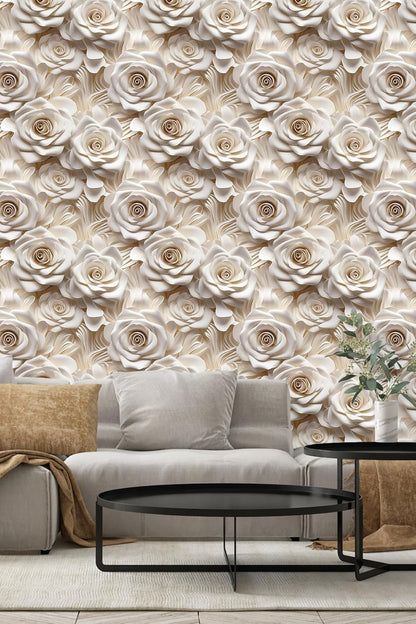 Floral Peel and Stick Wallpaper 3D Effect Interior Wall Décor Contact Paper Self Adhesive Removable Renter Friendly for Bedroom Living Cabinet Room 17.7in x 9.8ft (Not Textured Wallpaper