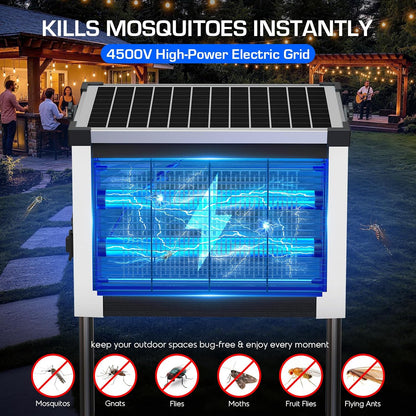 Solar Bug Zapper Outdoor Waterproof, 4500V High Power Cordless Mosquito Zapper with Smart Light Sensor, Dual Solar & USB Rechargeable Insect Killer for Patio, Garden, Backyard, Indoor & Outdoor Use