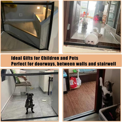 Mesh Gates for Kids or Pets, Magic Pet Gate for The House, Portable Baby Puppy Safety Fence Guard for Stairs and Doorways, Easy Install Anywhere, 43" W x 30" H, 8 Hooks