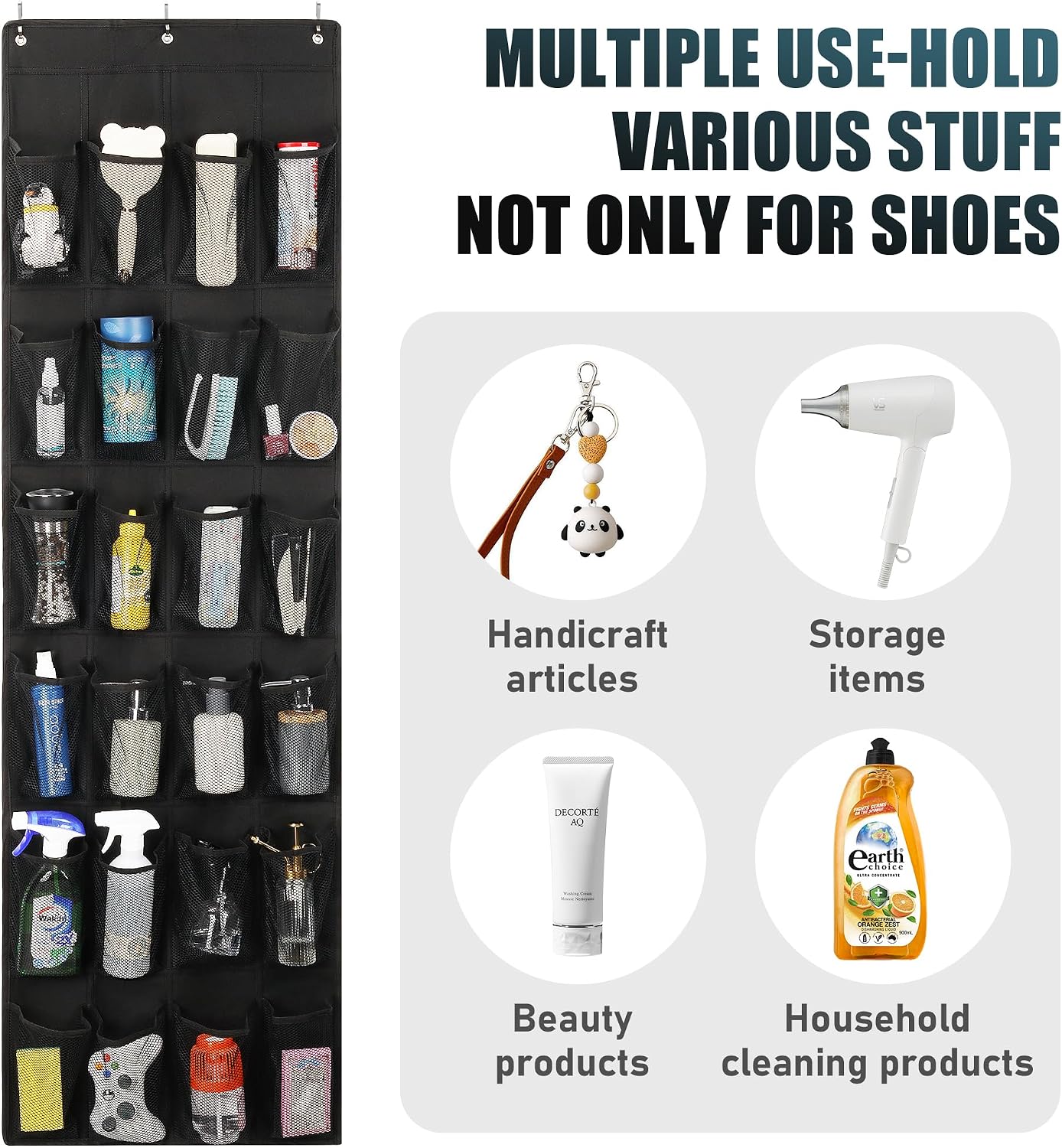 24 Large Pockets Upgraded Over the Door Shoe Organizer, Enhanced Hanging Solution Holder Closets, Shoe Cabinets for Everyone