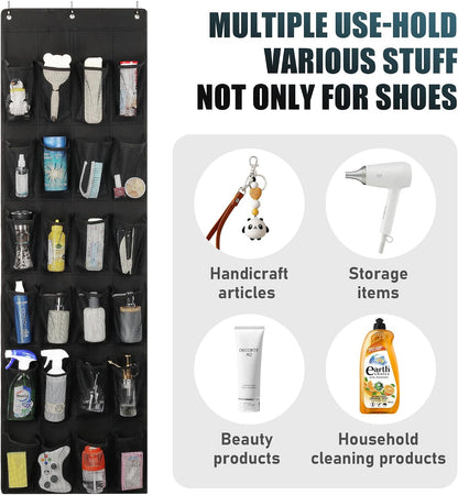 24 Large Pockets Upgraded Over the Door Shoe Organizer, Enhanced Hanging Solution Holder Closets, Shoe Cabinets for Everyone