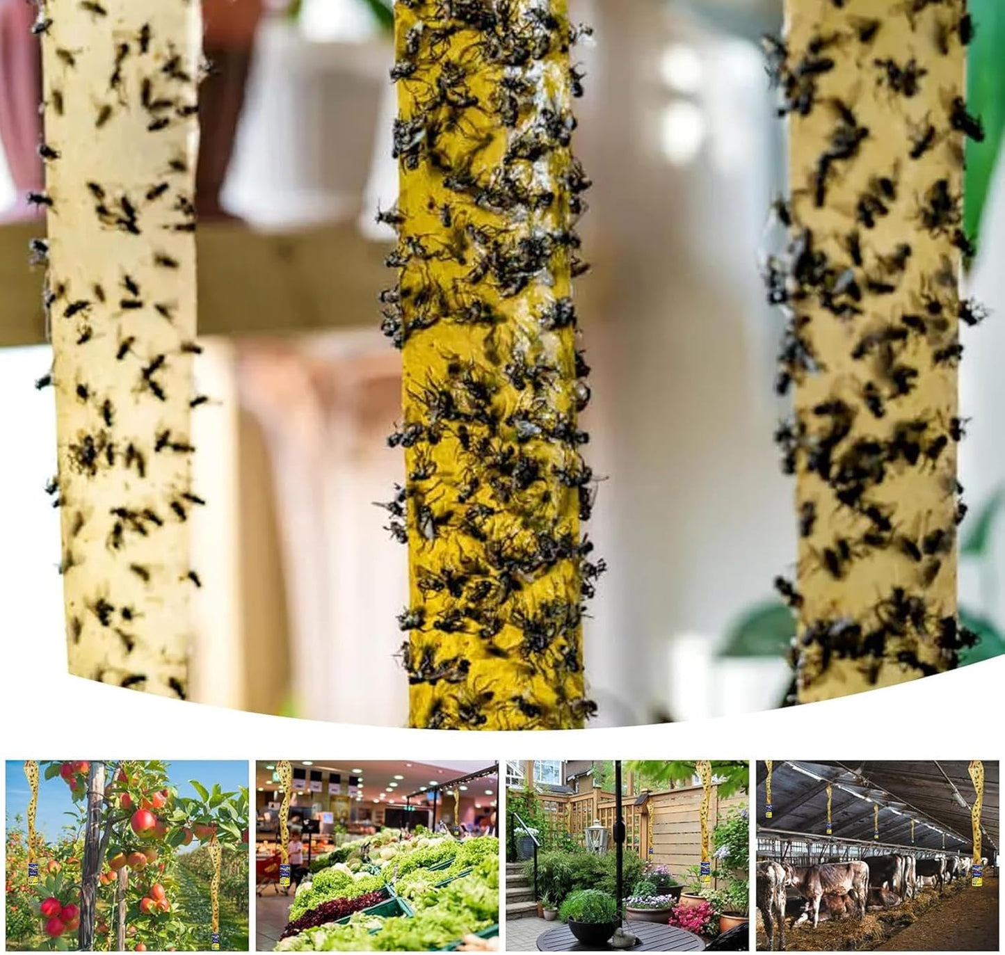 Fly Strips Trap Indoor Sticky Hanging, 24 Pack Fly Paper Traps Outdoor, Flies Tape Paper Ribbon Rolls for Home Kitchen, Fruit & Bug Gnat Catchers for Inside, Killer for Winged Insect