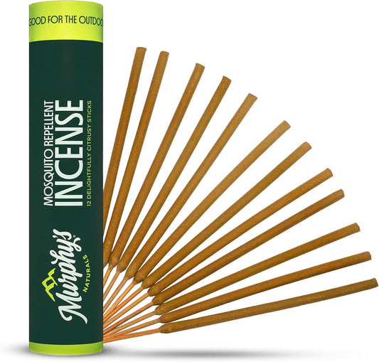 Murphy's Naturals Citronella Mosquito Repellent Incense Sticks, 24 Count | Bamboo-core sticks infused with citronella, rosemary, lemongrass, peppermint & cedarwood oils; 2+ hr burn for outdoor use