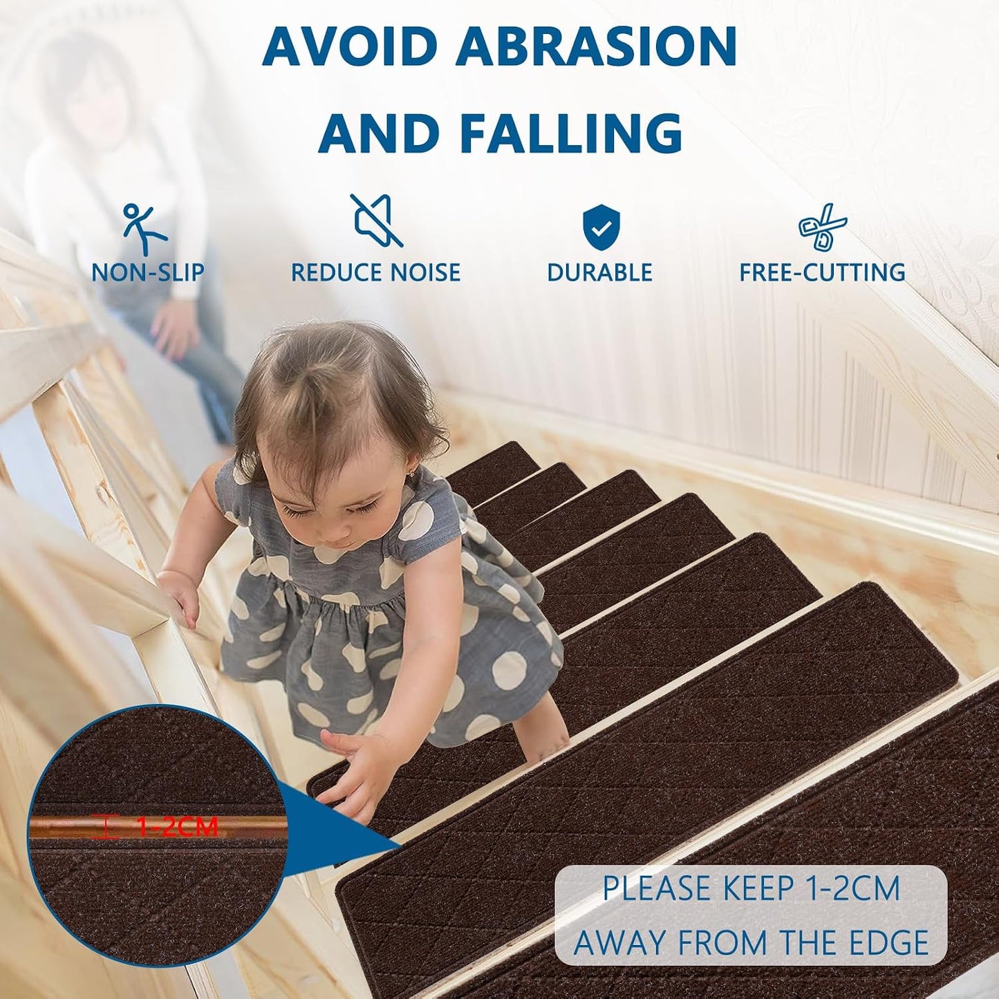 KOOTETA Stair Treads for Wooden Steps Indoor, 15 Pack 8" X 30" Non Slip Carpet Stair Treads with Reusable Adhesive for Kids Elders and Dogs, Surface Polyester TPR Backing Stair Runner Rugs, Dark Grey