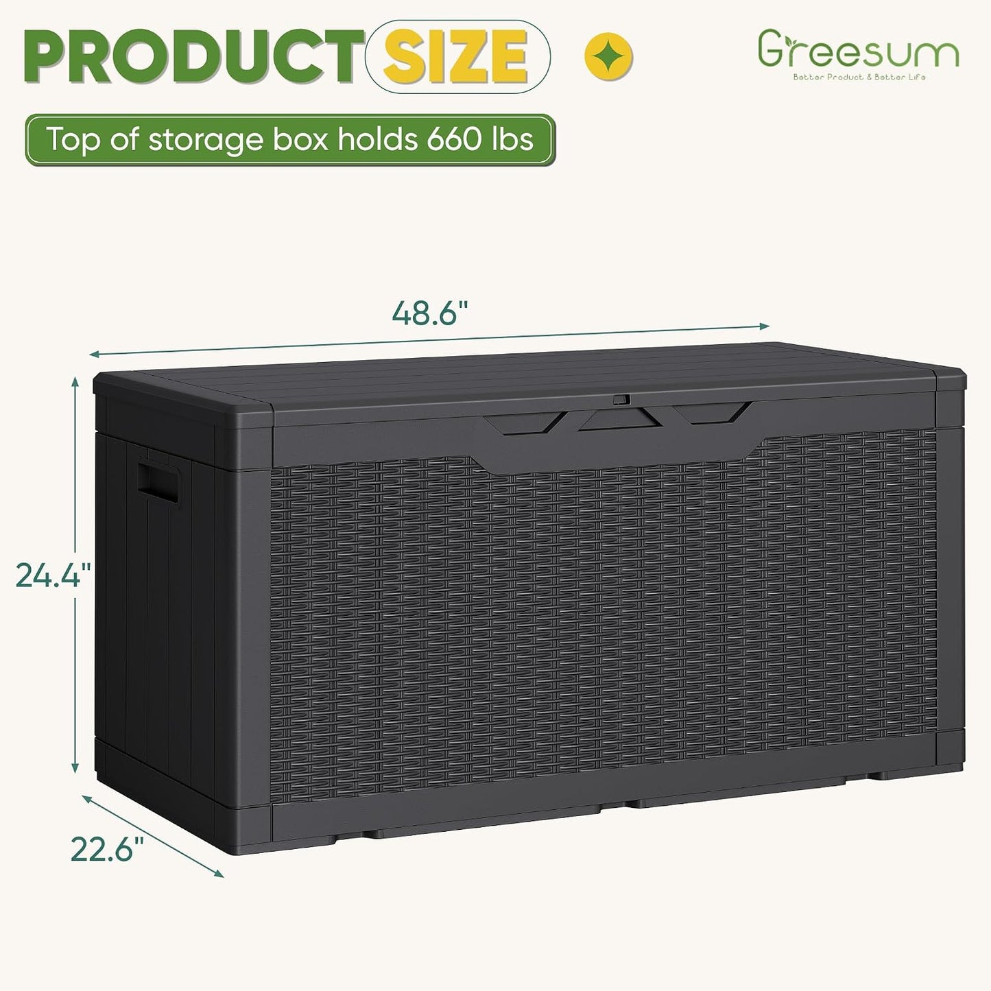 Greesum 31 Gallon Resin Deck Box All Weather Outdoor Storage Boxes for Patio Furniture Set,Outdoor Toys,Garden Tools,Black