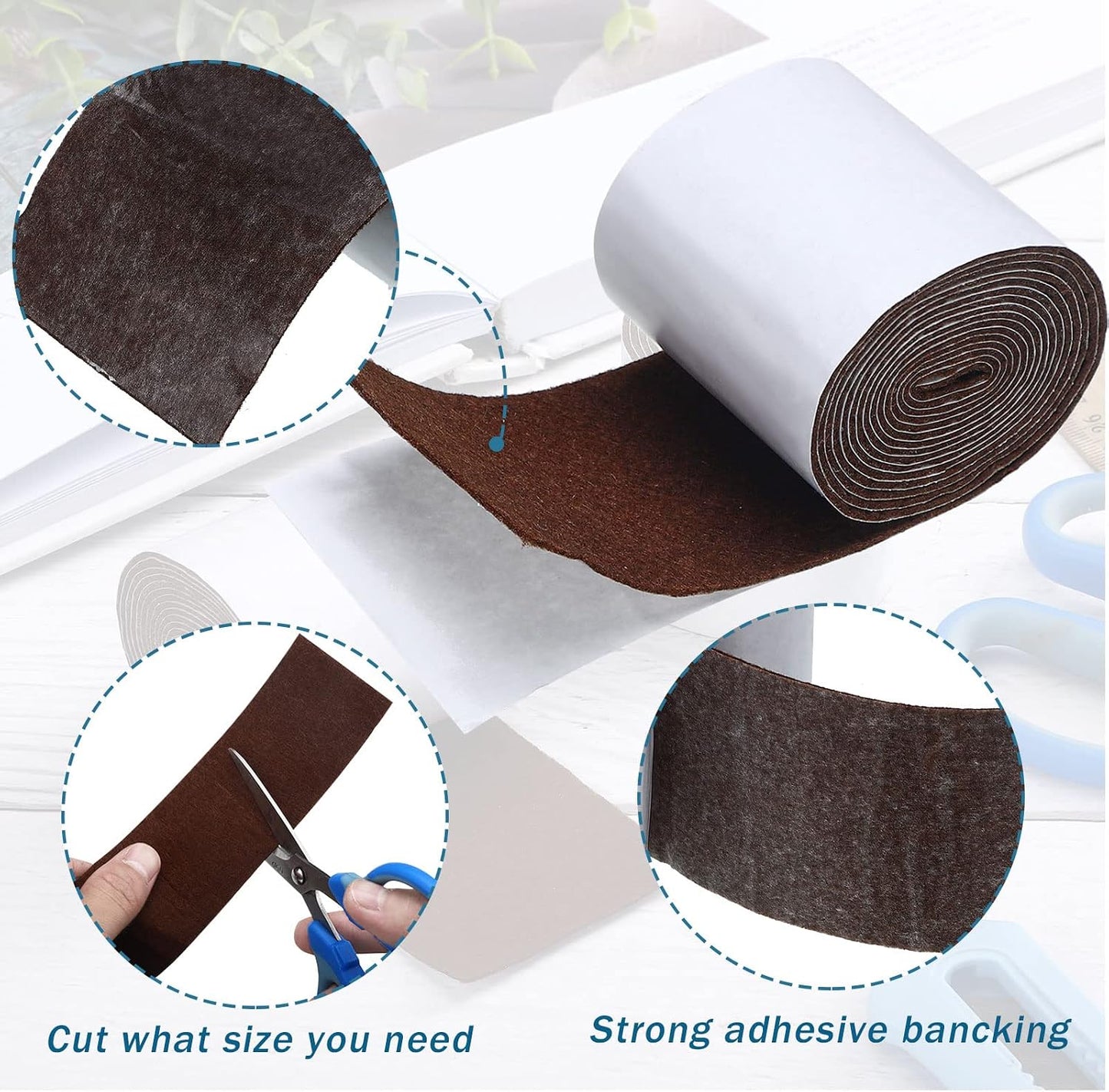 Shappy 2 Packs 120 x 2 x 0.12 Inch Felt Strips with Adhesive Backing Felt Tape Roll Non Slip Self Adhesive Cuttable Furniture Pads for Protecting Hardwood Floors, Chairs, Wall(Dark Brown)