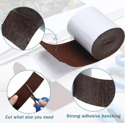 Shappy 2 Packs 120 x 2 x 0.12 Inch Felt Strips with Adhesive Backing Felt Tape Roll Non Slip Self Adhesive Cuttable Furniture Pads for Protecting Hardwood Floors, Chairs, Wall(Dark Brown)