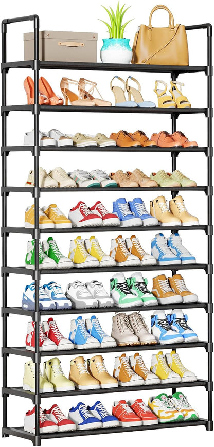 Kitsure Shoe Rack - 10-Tier Shoe Organizer with Detachable Fabric Shelves & Metal Frame, Tall Shoe Rack for Closet, Entryway, Living Room, 16.9" Wide - 10 Tier, Black