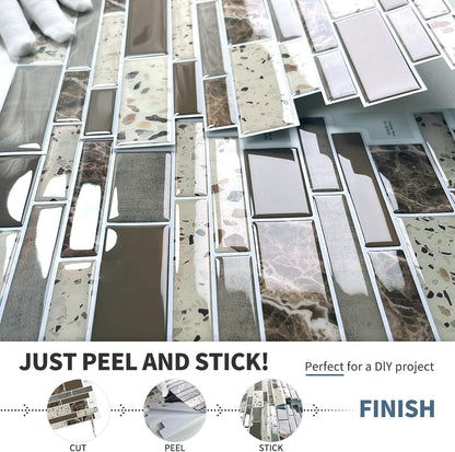 DEWOO Peel and Stick on Self Adhesive Backsplash Wall Marble Tiles Stickers 3D for Kitchen Bathroom,Spliced Blue (10-Sheet, 12"×12")