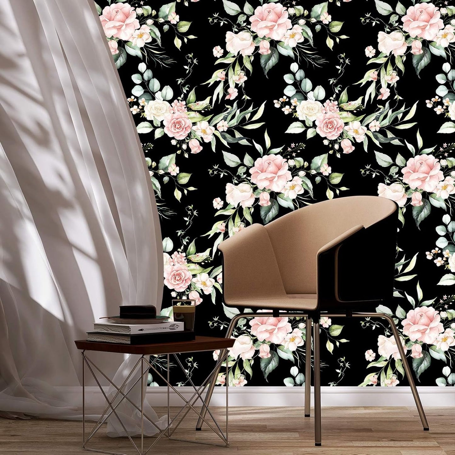 Pink Floral Peel and Stick Wallpaper Self Adhesive Removable Thick Vinyl Watercolor Botanical Flower Accent Wall for Bedroom Bathroom Living Room Renter Friendly 17.7" x 118"