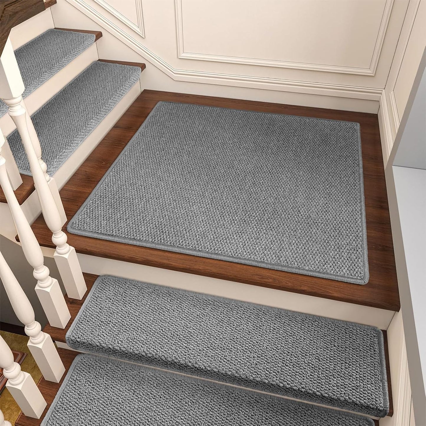 Brakki Bullnose Carpet Stair Treads, Non Slip Stair Treads for Wooden Steps Indoor, Stair Runner, Soft Stair Rugs, Edging Stair Protectors, Washable, 29.5"x9.5"x1.5" 14pcs, Beige