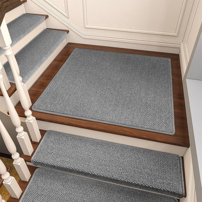 Brakki Bullnose Carpet Stair Treads, Non Slip Stair Treads for Wooden Steps Indoor, Stair Runner, Soft Stair Rugs, Edging Stair Protectors, Washable, 29.5"x9.5"x1.5" 14pcs, Beige