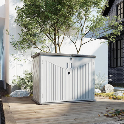 AOXUN Horizontal Storage Sheds 21 Cu.ft, HDPE Outdoor Storage Box 160 Gallon, Waterproof Lockable Resin Deck Box with Spring-Assisted Lid, Patio Storage for Garden, Pool, Cushions, Tools, White