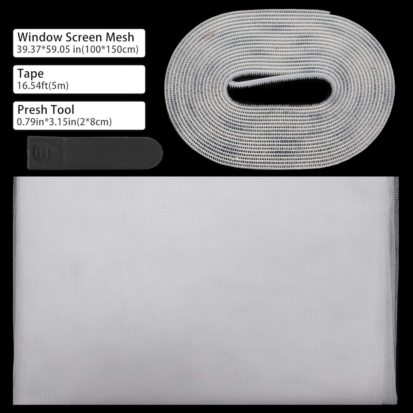Flyzzz DIY Self-Adhesive Window Screen Netting Mesh Curtain, 100X150cm (Approach 39.37x59.05 Inches), with Hook and Sticky Tape, Fitted to Multiple Windows (1 Pack, White)
