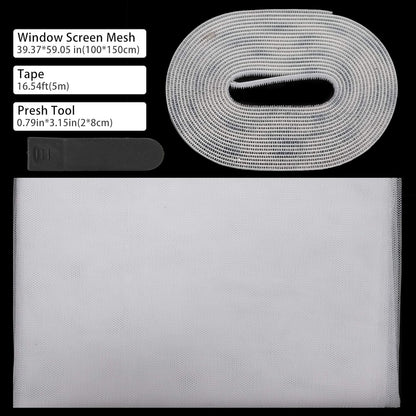 Flyzzz DIY Self-Adhesive Window Screen Netting Mesh Curtain, 100X150cm (Approach 39.37x59.05 Inches), with Hook and Sticky Tape, Fitted to Multiple Windows (1 Pack, White)