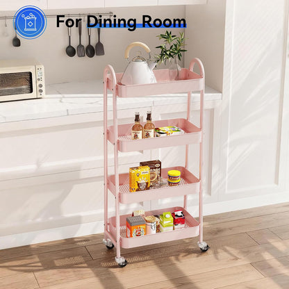 NEWBULIG 3-Tier Rolling Storage Cart, Metal Mobile Utility Organizer Shelf with Lockable Wheels, Space-Saving Freestanding Storage for Bathroom Living Room and Narrow Corner Spaces, Green