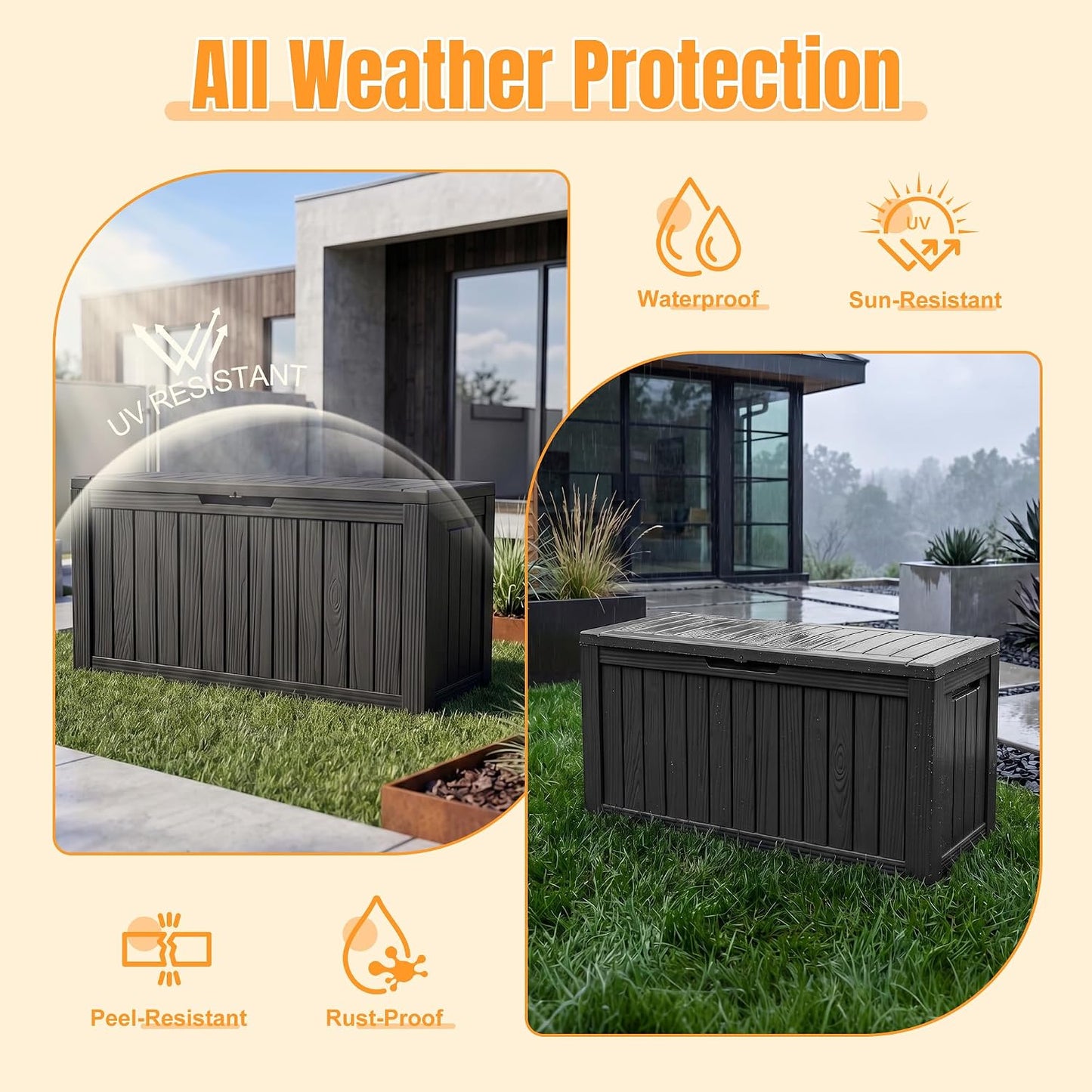 Outdoor Storage Box,38 Gallon Resin Deck Box,Waterproof & UV Resistant Lockable Package Delivery Bin,Toy Cabinet for Indoor & Outdoor
