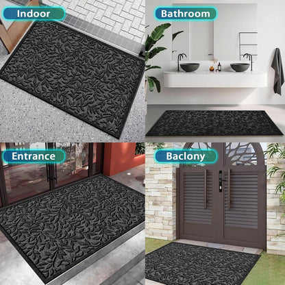 Bulijojo Sturdy Front Entrance Doormats,Durable Heavy Duty Welcome Mat,Thick Absorbent Natural Rubber Non Slip Mat,Easy Clean Entryway Mat 17x30 Inch Leaves Green