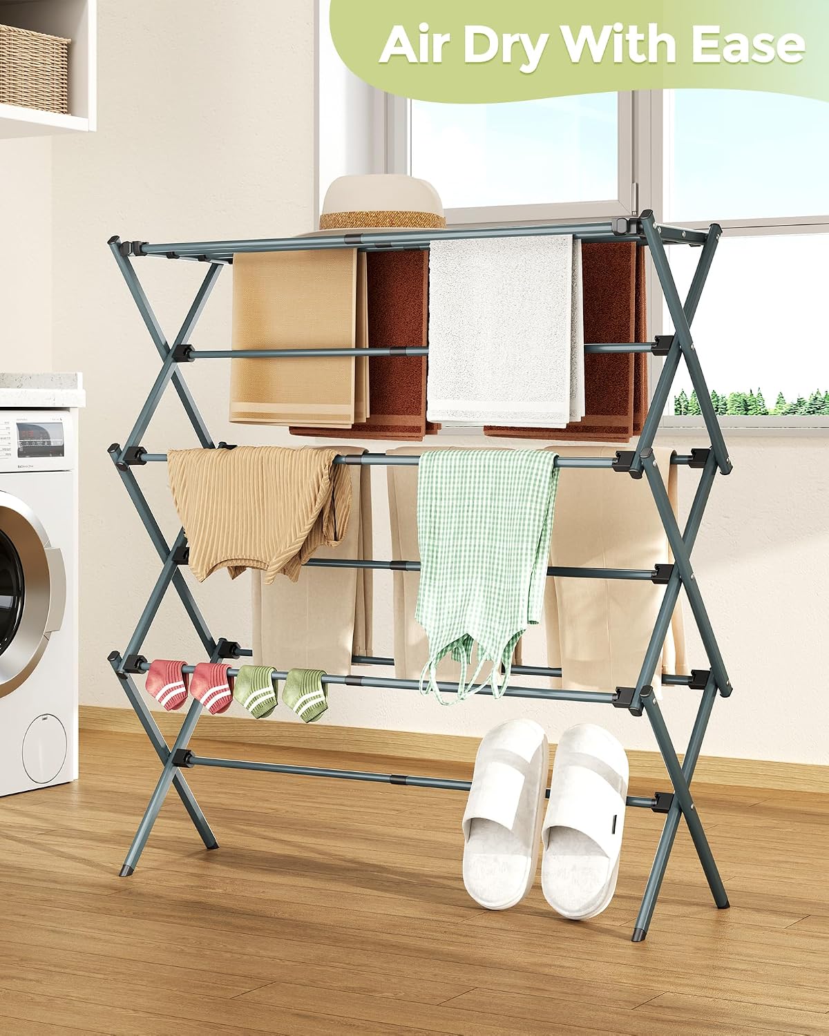 APEXCHASER Drying Rack Clothing - 3 Tier Metal Clothes Drying Rack Collapsible, Laundry Drying Rack Expandable, Small Clothe Airer for Baby Clothes Towel Bib Sock Indoor Outdoor Use(White)
