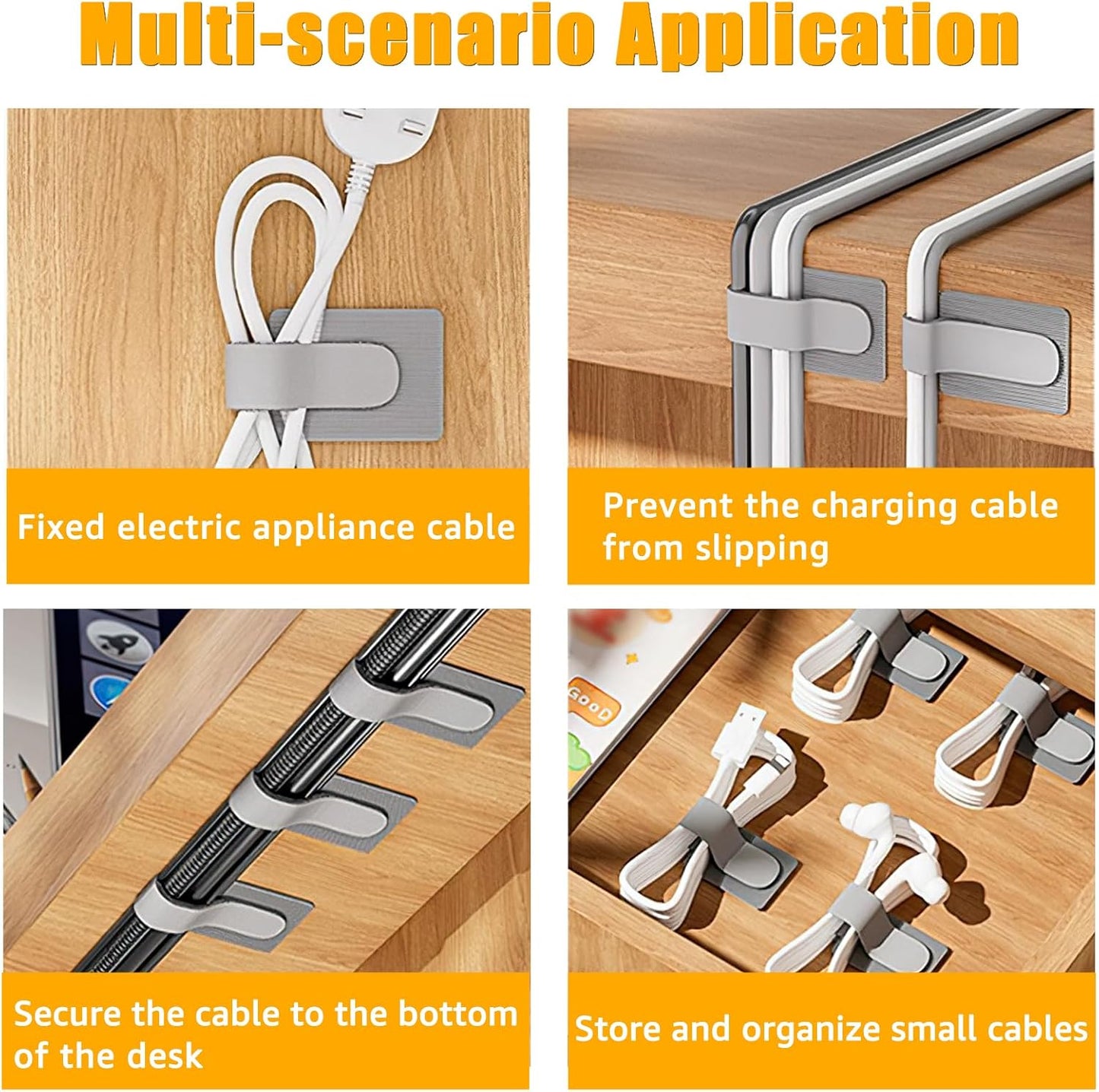 80PCS Hook and Loop Cable Straps, Cable Management Under Desk, Adhesive Cable Ties, Reusable Wire Organizers for Cords, Cords Management, Computer Accessories for Desk, Home Office Essentials, Gray