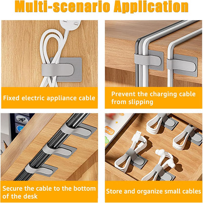 80PCS Hook and Loop Cable Straps, Cable Management Under Desk, Adhesive Cable Ties, Reusable Wire Organizers for Cords, Cords Management, Computer Accessories for Desk, Home Office Essentials, Gray