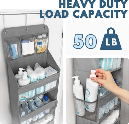 Over The Door Organizer with 5 Large Pockets, 5-Tier Hanging Storage | 5 Large & 6 Side Pockets, Behind Door Storage, 50 lbs Capacity, For Closet, Nursery, Bathroom