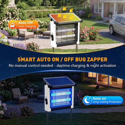 Solar Bug Zapper Outdoor, 4500V Solar Mosquito Zapper for Outdoor & Indoor, 1/2 Acre Coverage Cordless Rechargeable Electric Fly Zapper, IPX5 Waterproof Mosquito Traps for Backyard, Patio, Camping