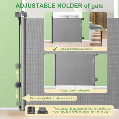 Retractable Baby Gate for Stairs & Doorways, 33" Tall Extends to 71" Wide | Extra Wide Safety Kid Pet Gate, Mesh Dog Gate for Indoor,Outdoor, Hallways One-Handed Operation, Easy Install(33”x71”-Black)