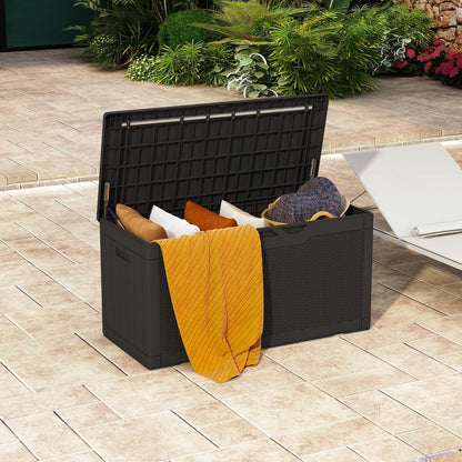 Patiowell 100 Gallon Resin Deck Box, Waterproof Large Outdoor Storage Box for Patio Furniture and Garden Tools, Black