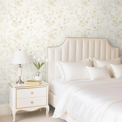 Dimoon 17.3''x78.7'' Vintage Peel and Stick Wallpaper Boho Beige Neutral Contact Paper White Floral Bird Wallpaper Removable Botanical Renter Friendly Modern Wall Paper Bedroom Bathroom Vinyl Roll