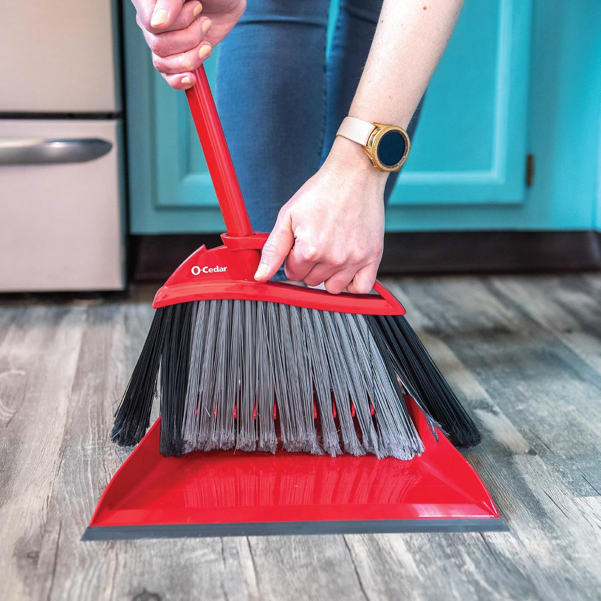 O-Cedar Strong Sweep Broom and Dustpan Set with Detail Brush | Indoor Outdoor Heavy Duty Stiff Bristle Broom | Step-On Dust Pan