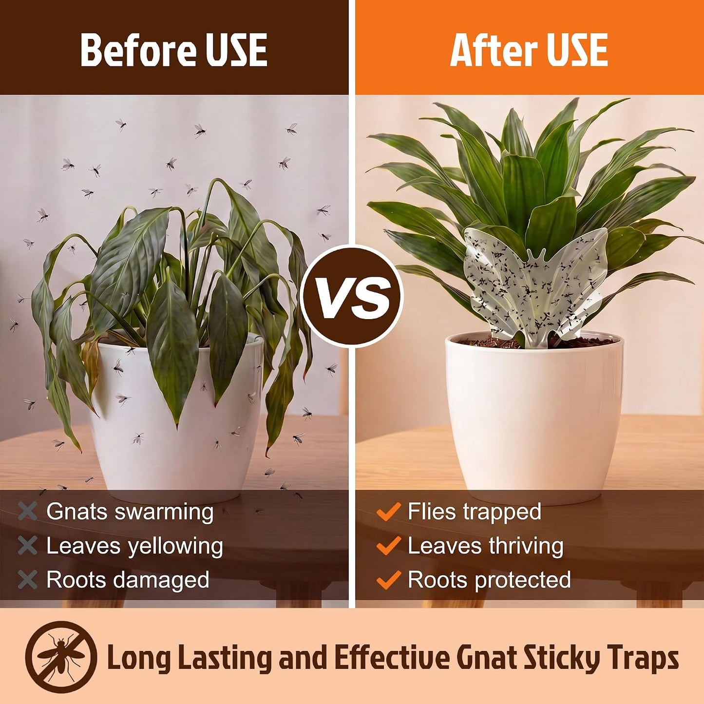 100 Pack Gnat Traps, Double Sided Plant Sticky Traps for Flying Insects, Clear Flying Bug Catcher for Indoor Outdoor Fruit Flies, Mosquitoes, Easy Release Liner for Plants, House