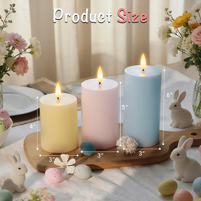 White Flameless Pillar Candles, Battery Operated Wax Candles with Remote, Flat Top Flickering Flameless Candles, LED Candle for Home, Wedding, Party Decor, Set of 3, Φ 3" H 4" 5" 6"