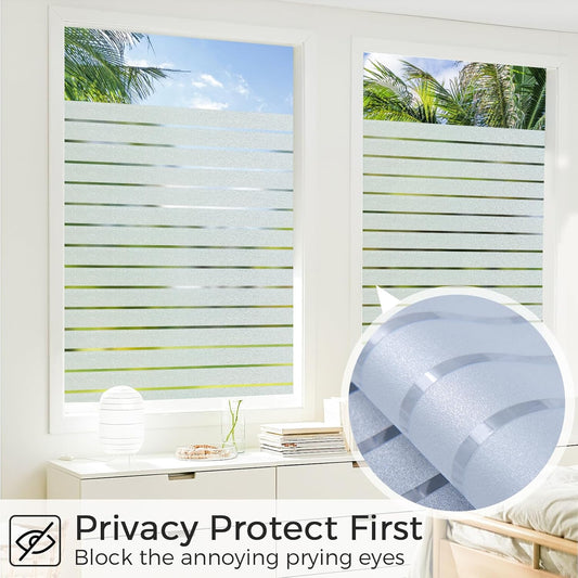 Coavas Frosted Glass Window Privacy Film, Opaque Static Cling No Glue Removable, UV & Heat Blocking Anti-Glare, Renter Friendly Decorative Covering for Bathroom Bedroom Door, 17.5 x 78.7 in