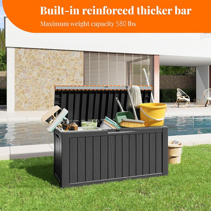 PatioZen 100 Gallon Resin Deck Box, Lockable Patio Outdoor Storage Box for Furniture, Garden Tools and Tools Storage, Waterproof Outside Storage Boxes - Black