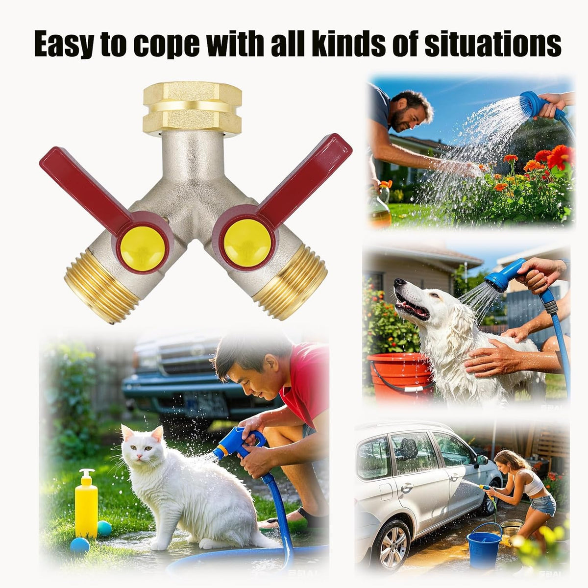 EJW Hose Splitter, 2 Way Hose Splitter, Garden Hose Splitters,Faucet Splitters, Outdoor Faucet Splitter, 2 Way Hose Connector,Brass Splitter, 3/4” GHT Threads.