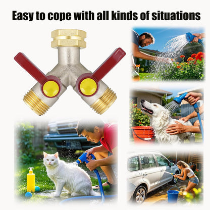 EJW Hose Splitter, 2 Way Hose Splitter, Garden Hose Splitters,Faucet Splitters, Outdoor Faucet Splitter, 2 Way Hose Connector,Brass Splitter, 3/4” GHT Threads.