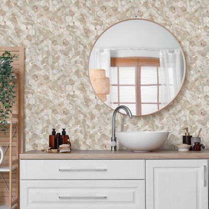 10-Sheet Heavy-Duty Hexagon Peel and Stick Backsplash, Thick Waterproof &Heat Resistant Stick on Wall Tiles, Slate Beige Mosaic for Kitchen & Bathroom, Strong Adhesive Permanent PVC Tiles