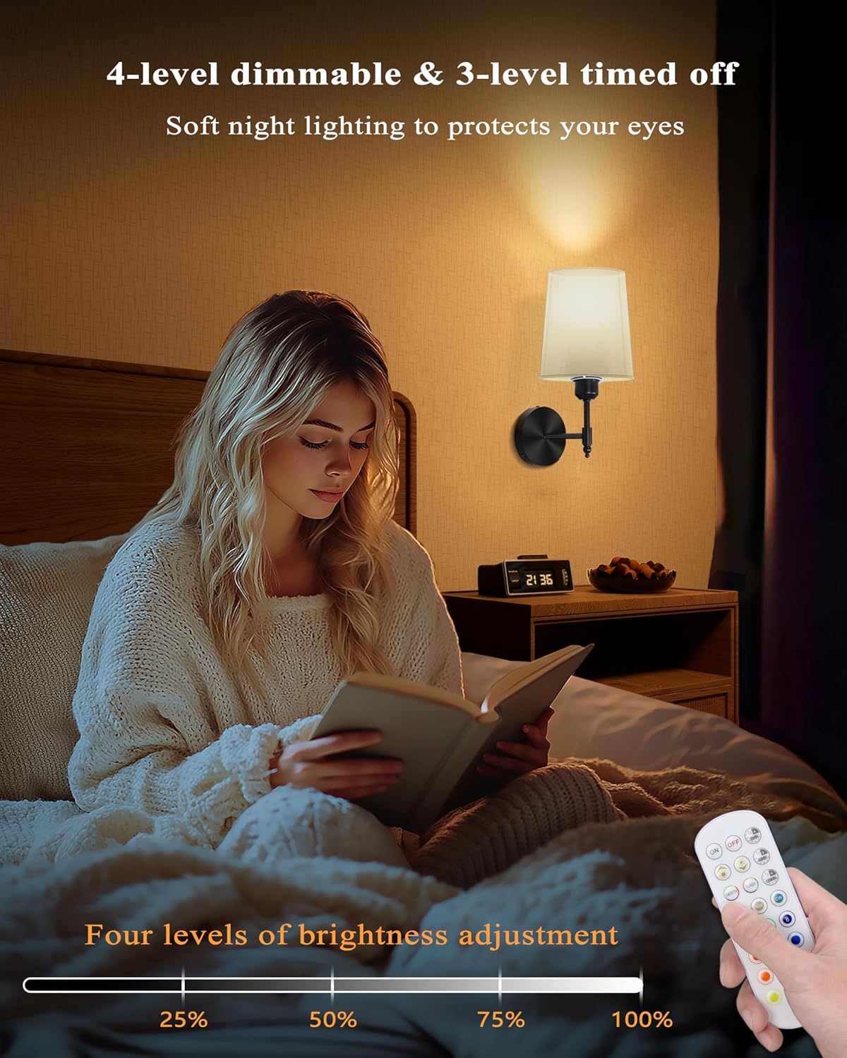 Ouyulong Battery Operated Wall Sconces Set of 2, Wireless Rechargeable Dimmable Wall Light with RGB Bulb and Remote for Bedroom, Living Room, Hallway (Gold)